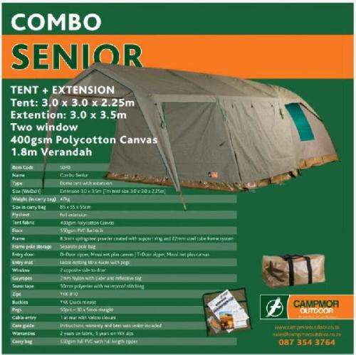 Campmor Safari Senior Bush Combo Canvas 5-person Dome Tent with Large Ext up to 6-person & Verandah
