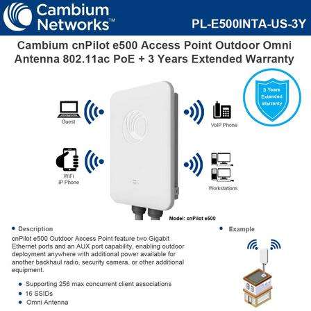 Cambium Networks cnPilot e500 Wi-Fi Access Point, Outdoor Dual-Band 802.11ac Omni AP (FCC) with PoE