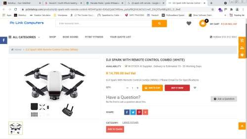 DJI Spark Combo + Remote, Demo, Bat, Charger, Cables, DJI Pro Foam Casing