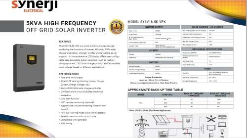 Synerji (Axpert) 5000VA Inverter, Pure Sinewave, 48V, 60A MPPT Solar Charger