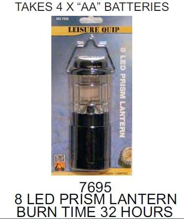 LEISURE QUIP - 8 LED PRISM LANTERN - UP TO 32 HOURS BURNING TIME