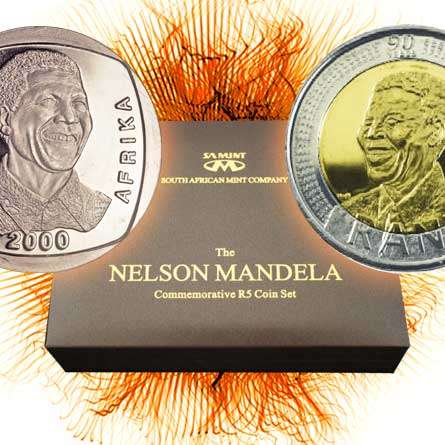 MANDELA COMMEMORATIVE SET * PROOFLIKE 2000 & Lazer Frosted UNC 2008 Birthday coins *BID NOW*