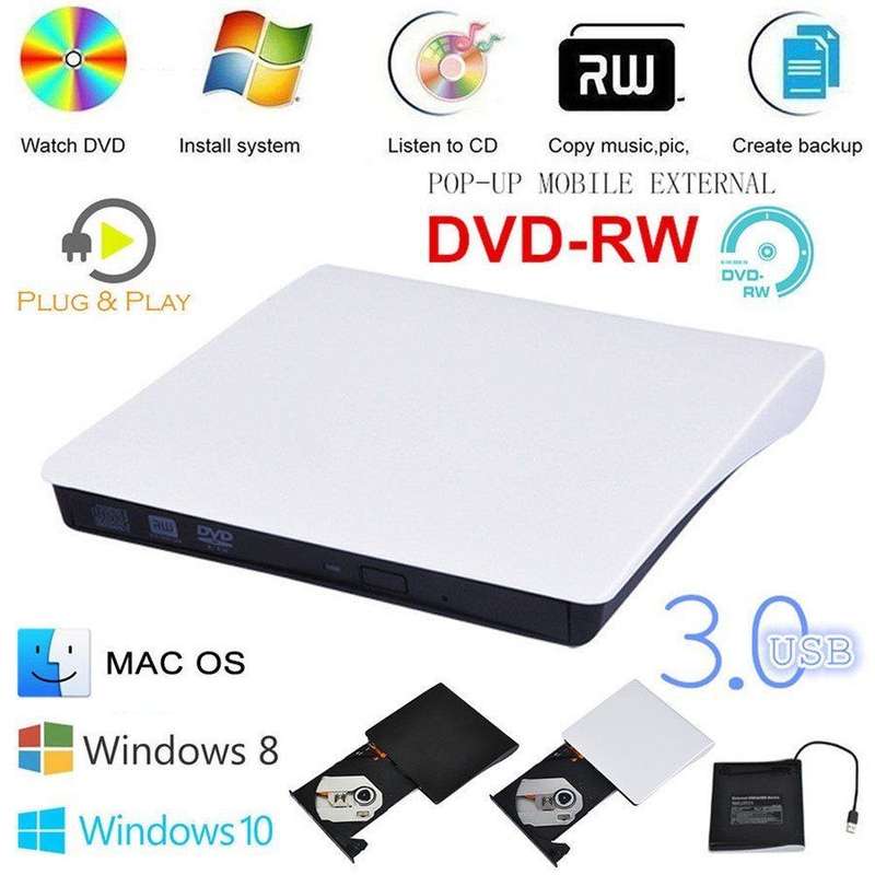 Slim External USB 3.0 DVD RW Drive CD Writer Drive Burner Player PC Laptop GB