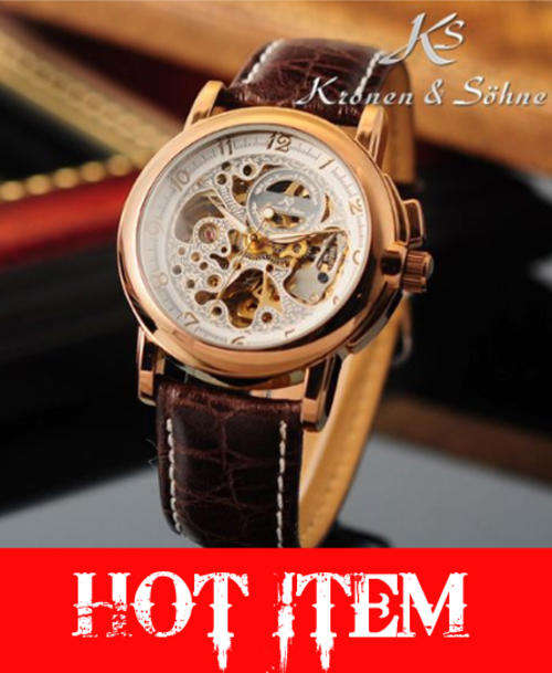 Knonen & Sohne Luxurious Designer Automatic Self Wind Skeleton Business Mens Watch**GIFT**3 Colours