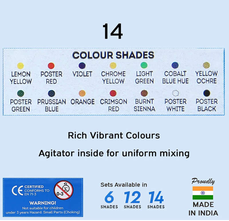 DOMS 12 Shades Poster Colours | Rich & Vibrant Colors with free Paint Brush