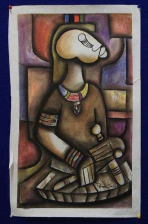 PETER SIBEKO PASTELS "AFRICAN LADY DRUMMER"