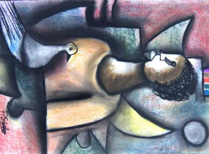 PETER SIBEKO PASTELS "MAN BY WINDOW"