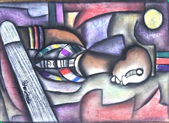 PETER SIBEKO PASTELS "THE WARRIOR"