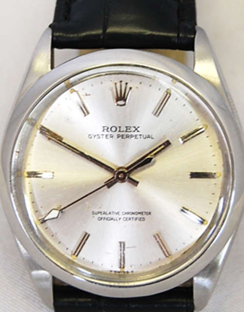 ROLEX OYSTER PERPETUAL WITH BLACK LEATHER STRAP