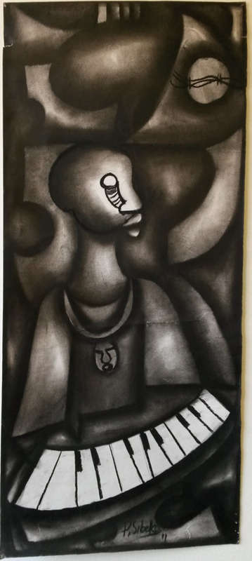 ORIGINAL SOUTH AFRICAN ART: PETER SIBEKO ABSTRACT IN BLACK AND WHITE