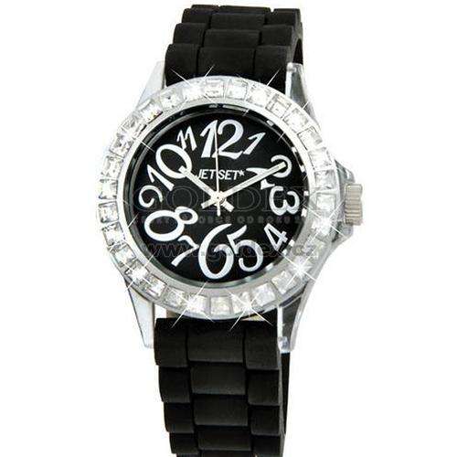 JET SET LADIES SAINT TROPEZ  BLACK WATCH WITH STONES