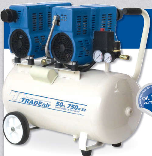 TRADE AIR 50L 2 X 750W 2 X 2 Cylinders Oil Free Silent Direct Drive Compressor