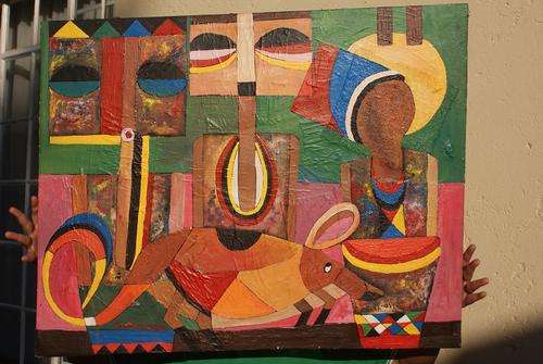 SPEELMAN   MAHLANGU   OIL   ON CANVAS   "OUR ANCESTORS 2001"      No reserves