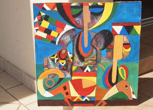 SPEELMAN   MAHLANGU   OIL   ON BOARD    "my family"     No reserves ART DEALER  to you