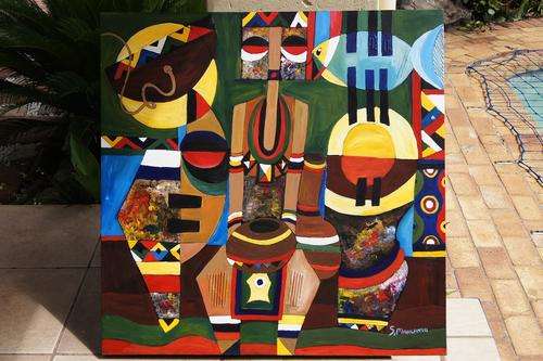 SPEELMAN   MAHLANGU   OIL ON   CANVAS    "THE  QUEEN IS BORN"     No reserves
