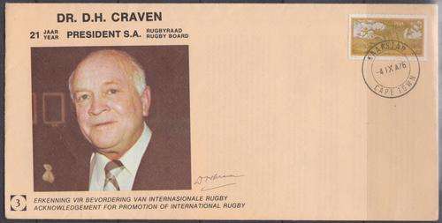 SA 1976 Rugby Cover - Specially Made Comm Cover Of Dr Craven - Signed