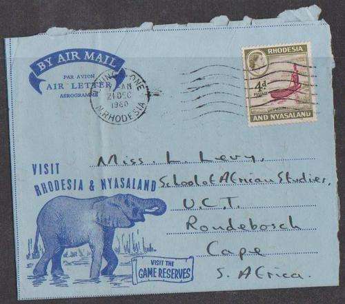 Rhodesia/Nyasaland Air Letter - Used In 1960