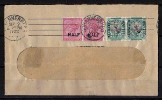 1932-Cover with 2 x Natal 1d + 1/2d Horizontal Pair - Official