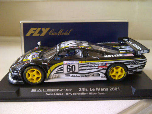 Scalextric FLY SALEEN S7  LE MANS 2001 BLACK WHITE YELLWO STRIPES  RARE 1/32 SLOT CAR