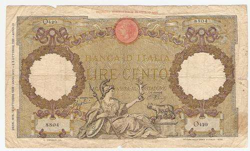 Italy 100 Lire 1939 P.55b VG condition
