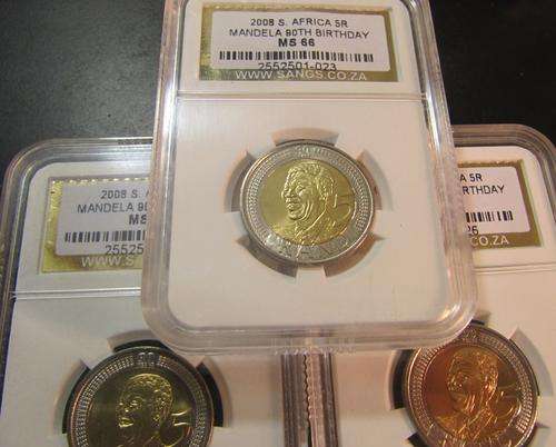 2008 Mandela 90th Birthday Coin SANGS Graded MS66 x 8