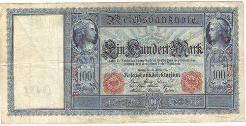 Germany 100 Mark 1910 P.42 VF condition - known as the 'Flottenhunderter' note