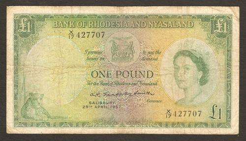 Rhodesia & Nyasaland 1 Pound 1957 P.21a VG condition