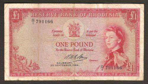 Rhodesia 1 Pound 1964 P.25 G+ condition