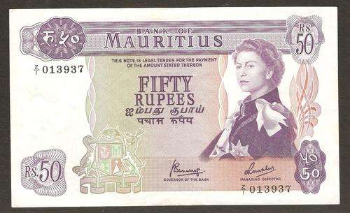 "Reserved For Worldbanknotes" Mauritius 50 Rupees ND(1973-82) P.33c EF condition - Replacement Z/1