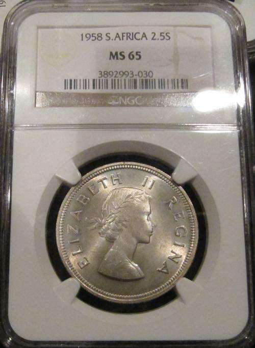 1958 2.5 Shillings NGC graded MS65-FINEST KNOWN!!!