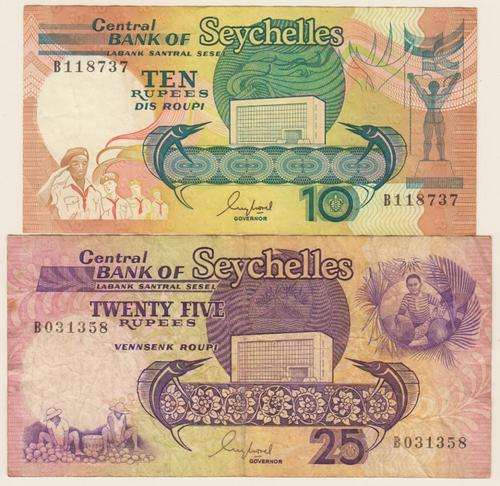 Seychelles 10 & 25 Rupees from 1989 - see details in listing