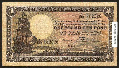 SA 1 Pound (Postmus 1st issue) 1941, in F condition