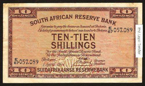 SA 10 Shillings (Postmus 1st issue) 1944, in F+ condition