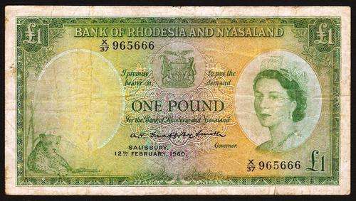 Rhodesia & Nyasaland 1 Pound 1960 P.21a VG+ condition