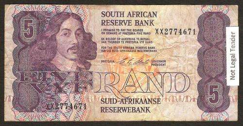 SA 5 Rand (C Stals 1st issue)1990 in VG+ condition - Replacement note, XX prefix