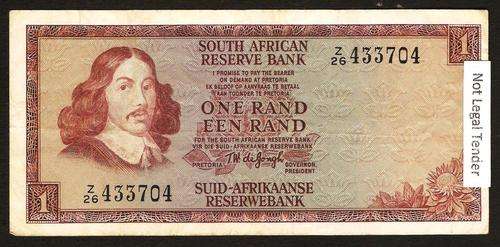 SA 1 Rand (TW de Jongh 2nd issue)1973, E/A in F condition - Z26 Replacement note