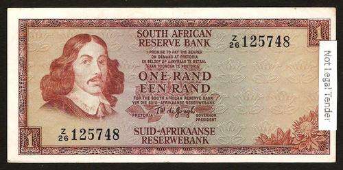 SA 1 Rand (TW de Jongh 2nd issue)1973, E/A in VF condition - Z26 Replacement note