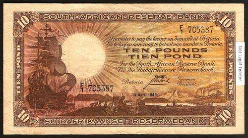 SA 10 Pounds (J Postmus 1st issue)1943 in F+/VF condition