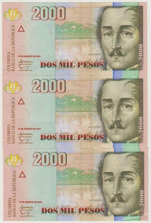 Colombia 2000 Pesos 2012 P.457 EF condition - 3 notes in sequence