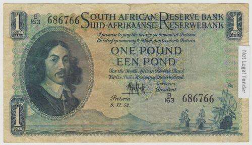 SA 1 Pound (M de Kock 3rd issue)1953, E/A in F condition
