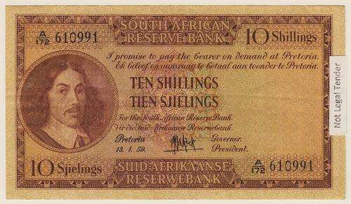 SA 10 Shillings (M de Kock 3rd issue)1959, E/A in EF condition