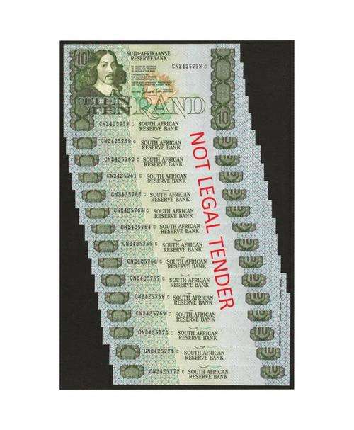 SA 10 Rand (G de Kock 3rd issue)1985 - 15 notes in numerical order