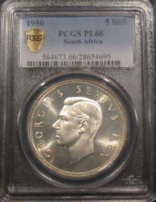 "RESERVED FOR JAKES1107" 1950 5 shillings PCGS Graded PL66-Super RARE-almost never seen in PL!!