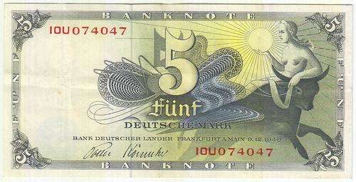 Germany(Federal) 5 Deutsche Mark 1948 P.13i VF condition