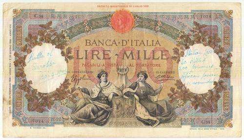 Italy 1000 Lire 1935 P.56b F+ condition - Graffiti on obverse