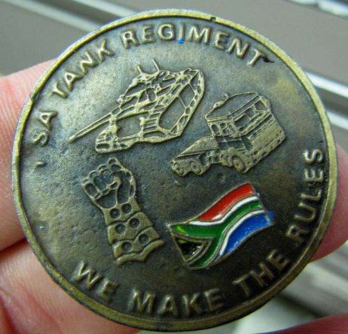 SADF Tank Regiment medallion 'We make the rules' presented by the officer commanding