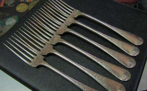 Possibly Victorian set of 6 Silver Plated forks by James Dixon & Sons, Sheffield
