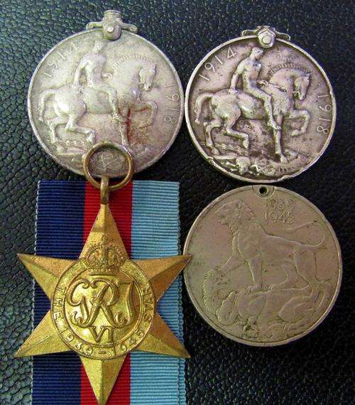 WWI War Medal, Full size, awarded to family Jacobs 1st C.C. with WWII medals