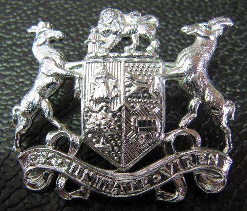 SADF 'Ex Unitate Vires' cap badge - Chromed alloy, two pins