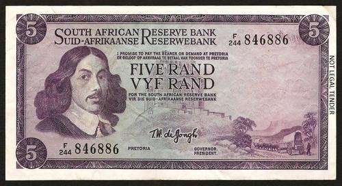 SA 5 Rand (TW de Jongh 3rd issue) 1975, E/A in F/F+ condition